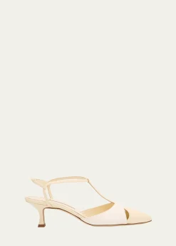 Manolo BlahnikMixed Leather T-Strap Pumps