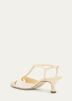 Manolo BlahnikMixed Leather T-Strap Pumps