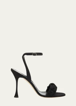 Manolo Blahnik105mm Raosnu Crochet Flower Ankle-Strap Sandals
