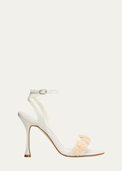Manolo Blahnik105mm Raosnu Crochet Flower Ankle-Strap Sandals