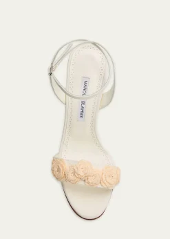 Manolo Blahnik105mm Raosnu Crochet Flower Ankle-Strap Sandals