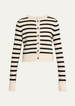 MARIA MCMANUSCashmere and Cotton Stripe Petite Fringe-Trim Cardigan