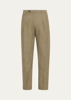 Massimo AlbaMen's Cotton-Linen Chevron Double-Pleated Trousers