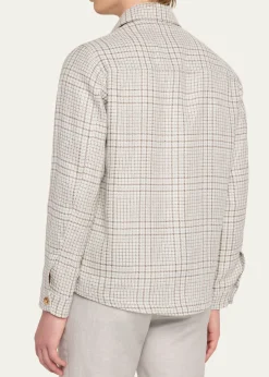 Maurizio BaldassariMen's Linen, Silk and Wool Overshirt with Pockets