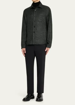 Maurizio BaldassariMen's Wool Silk-Blend Herringbone Overshirt
