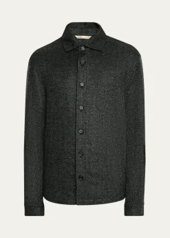 Maurizio BaldassariMen's Wool Silk-Blend Herringbone Overshirt