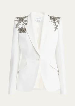 McQueenCrystal Embellished Shoulder Single-Breasted Blazer