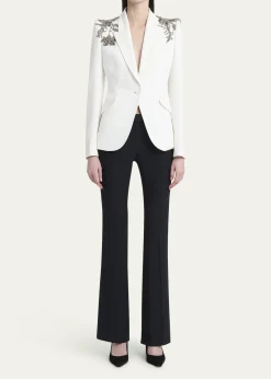 McQueenCrystal Embellished Shoulder Single-Breasted Blazer