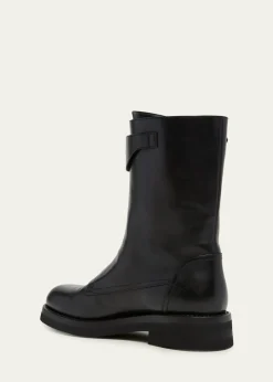McQueenMen's Biker Leather Center-Zip Buckle Boots