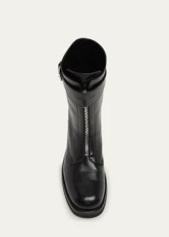 McQueenMen's Biker Leather Center-Zip Buckle Boots