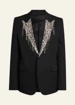 McQueenMen's Crystal Embroidery Single-Breasted Sport Coat