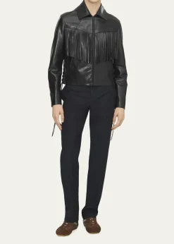 McQueenMen's Western Fringe-Trim Leather Jacket