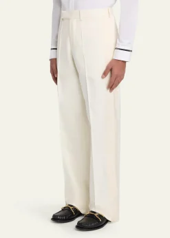 McQueenMen's Wool Pintuck-Pleated Wide-Leg Trousers