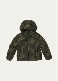 MonclerBoy's Escer Camo Logo-Print Puffer Jacket, Size 4-6