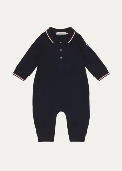 MonclerBoy's Long-Sleeve Stretch Cotton Polo Romper, Size 1M-3