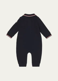 MonclerBoy's Long-Sleeve Stretch Cotton Polo Romper, Size 1M-3