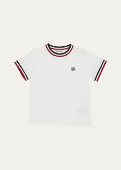 MonclerBoy's Logo Patch Striped Trim T-Shirt, Size 8-14