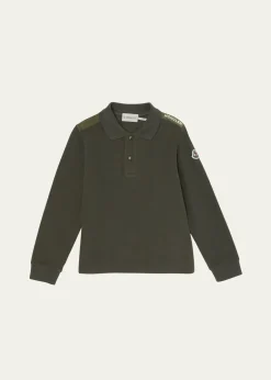 MonclerBoy's Logo Tape Long-Sleeve Polo Shirt, Size 8-10