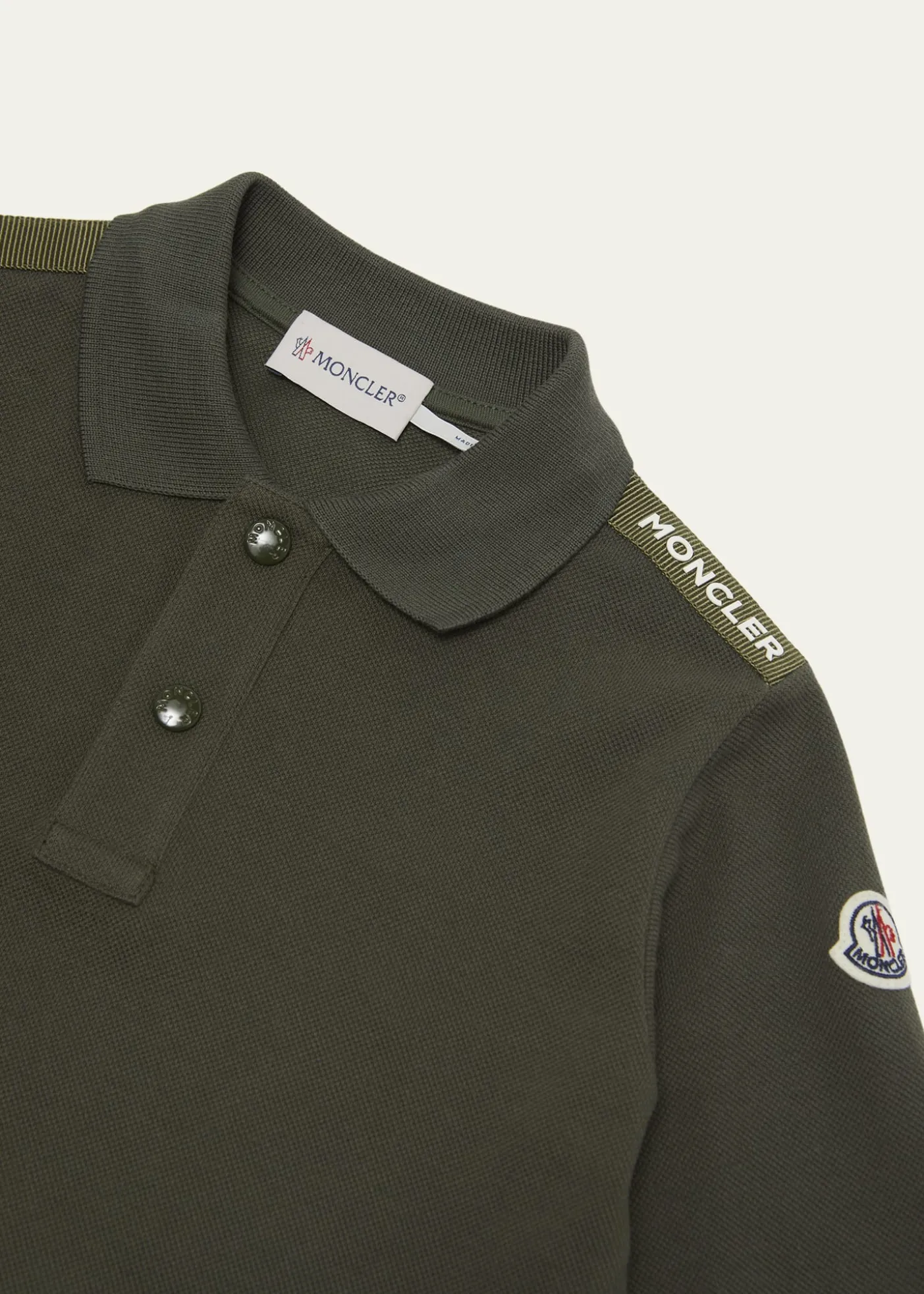 MonclerBoy's Logo Tape Long-Sleeve Polo Shirt, Size 8-10