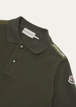 MonclerBoy's Logo Tape Long-Sleeve Polo Shirt, Size 12-14