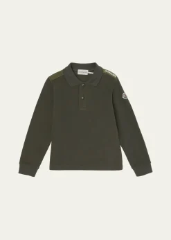 MonclerBoy's Logo Tape Long-Sleeve Polo Shirt, Size 12-14