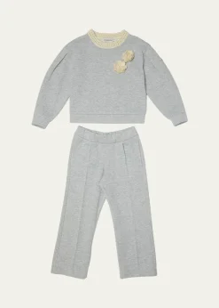 MonclerGirl's Floral Applique Sweatshirt & Sweatpants Set, Size 4-6