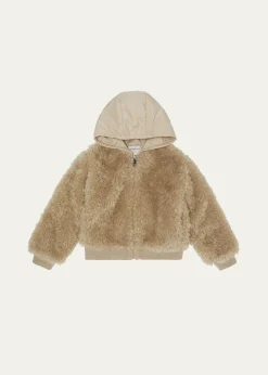 MonclerGirl's Teddy Fleece Nylon Hood Zip-Front Cardigan, Size 4-6