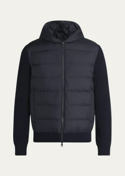 MonclerMen's Down Quilted Wool Knit Hooded Cardigan
