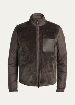 MonclerMen's Edit Dark Brown Teddy Fleece and Padded Reversible Livra Jacket
