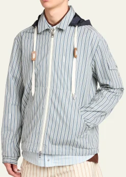 MonclerMen's Havas Stripe Full-Zip Hooded Shirt Jacket