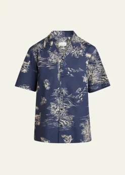 MonclerMen's Island-Print Cotton Short-Sleeve Shirt