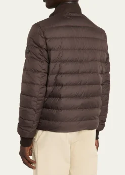 MonclerMen's Leather and Polyester Hybrid Full-Zip Jacket