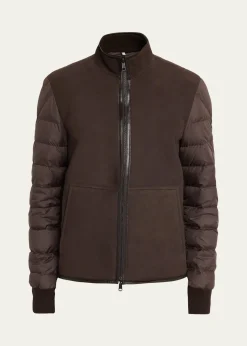 MonclerMen's Leather and Polyester Hybrid Full-Zip Jacket