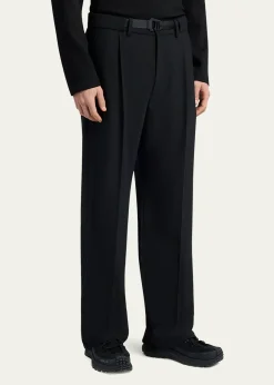 MonclerMen's Matte Black Belted Twill Trousers