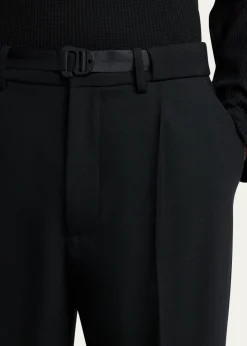 MonclerMen's Matte Black Belted Twill Trousers