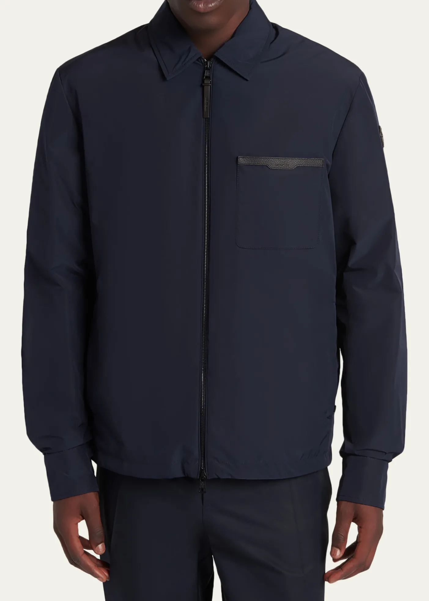 MonclerMen's Nylon Leather-Trim Full-Zip Shirt Jacket
