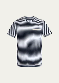 MonclerMen's Stripe Leather-Trim Pocket T-Shirt