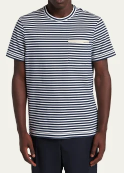 MonclerMen's Stripe Leather-Trim Pocket T-Shirt