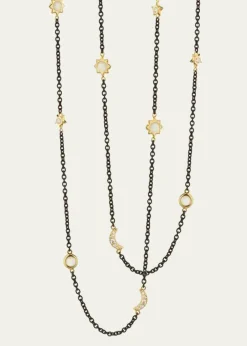 Monica Rich KosannSun, Moon and Stars Diamond and Moonstone Steel Chain Necklace, 47"L