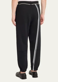 MORDECAIMen's Fleece Stripe-Trim Drawcord Joggers