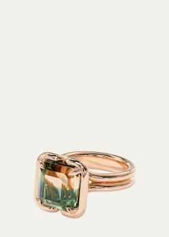 Nak Armstrong20K Rose Gold Buttress Emerald-Cut Bicolor Tourmaline Solitaire Ring, Size 7