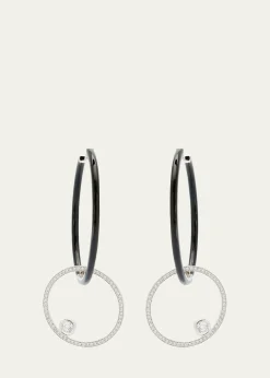 Nikos KoulisOui Black Enamel Hoop Earrings with Pave Ring and Round Diamonds