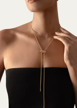 Nouvel Heritage18K Semi Pave Latch Pendant on GM Chain Necklace