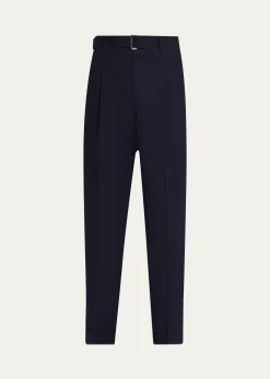 Officine GeneraleMen's Evan Poplin Belted Wide-Leg Pants