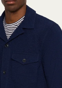 Officine GeneraleMen's Jean-Baptiste Seersucker Cotton Shirt Jacket