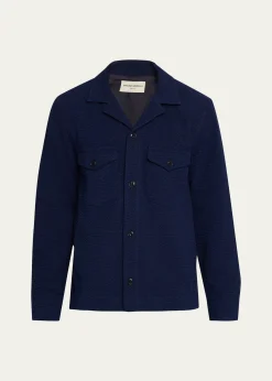 Officine GeneraleMen's Jean-Baptiste Seersucker Cotton Shirt Jacket