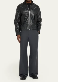 Officine GeneraleMen's Leather Band-Collar Biker Jacket