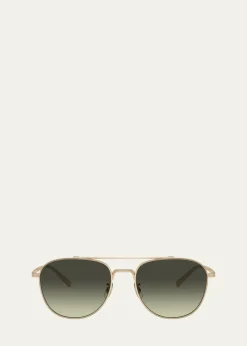 Oliver PeoplesMen's Double-Bridge Metal Aviator Sunglasses