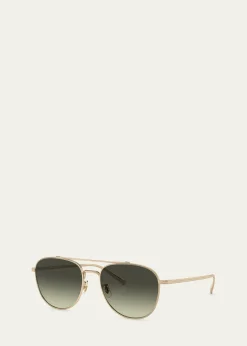 Oliver PeoplesMen's Double-Bridge Metal Aviator Sunglasses