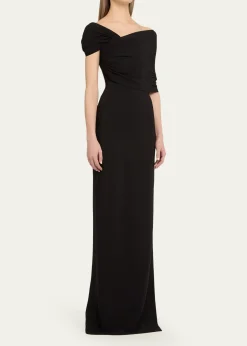 Oscar de la RentaAsymmetric Draped Off-The-Shoulder Column Gown